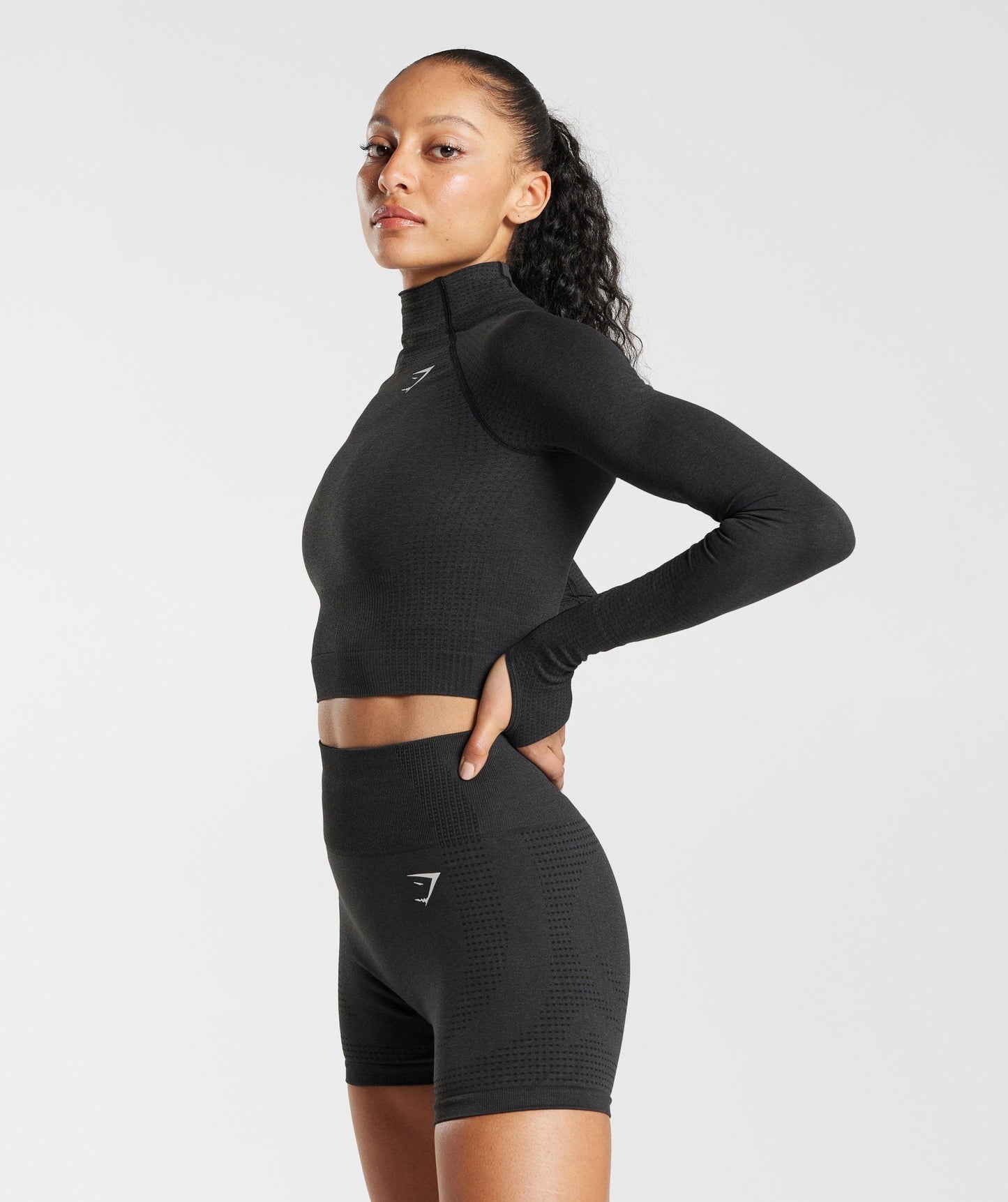 Gymshark Vital High Neck Midi Top - Black Marl