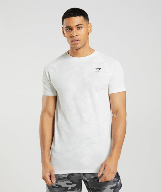 Gymshark Geo Seamless T-Shirt - White/Light Grey