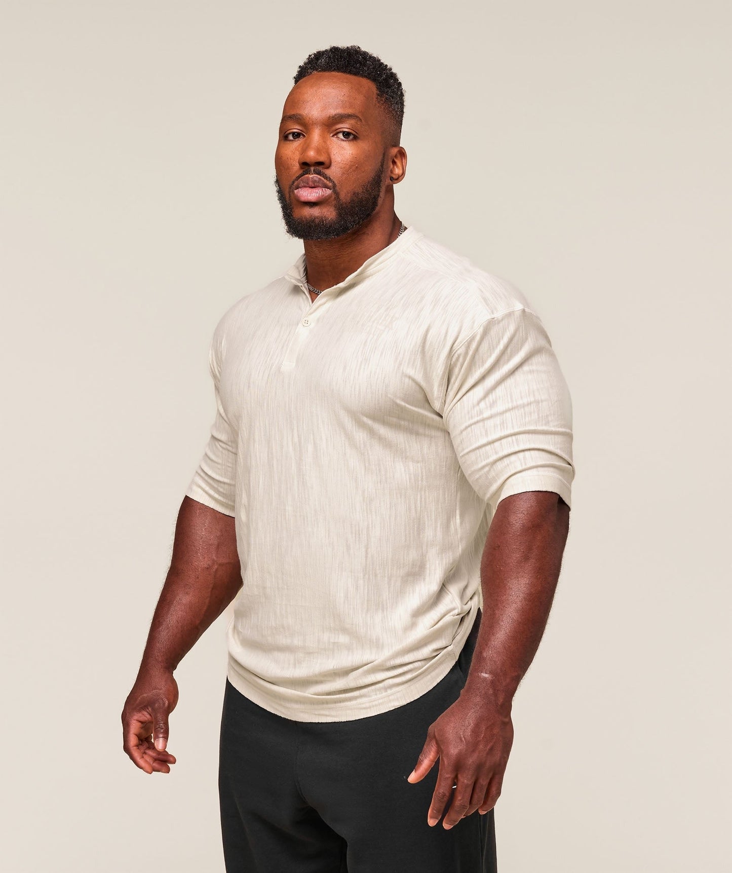 Gymshark Lightweight Slub Textured 3/4 Henley - Oat White