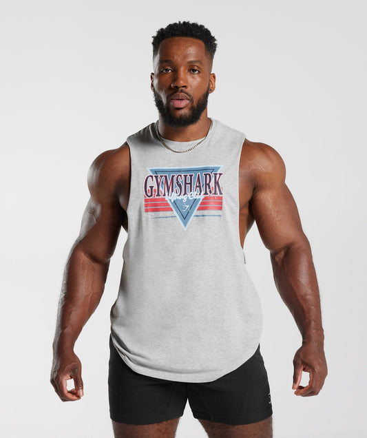 Gymshark Retrowave Drop Arm Tank - Light Grey Core Marl