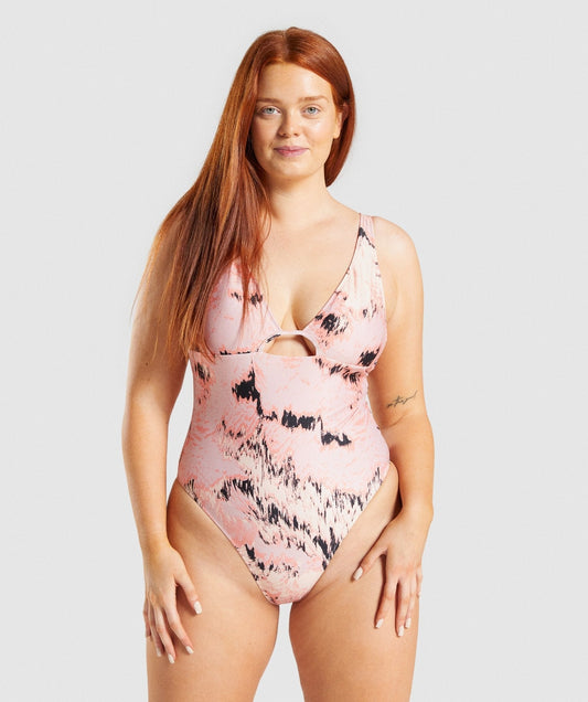 Gymshark Strappy Back Swimsuit - Light Pink Print