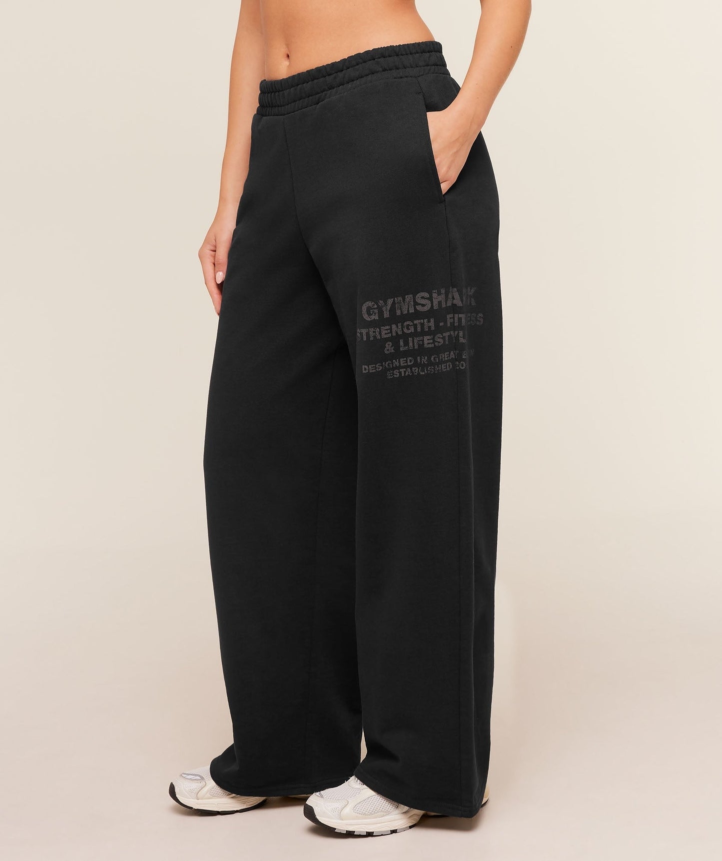 Gymshark Stacked Graphic Wide Leg Joggers - Black