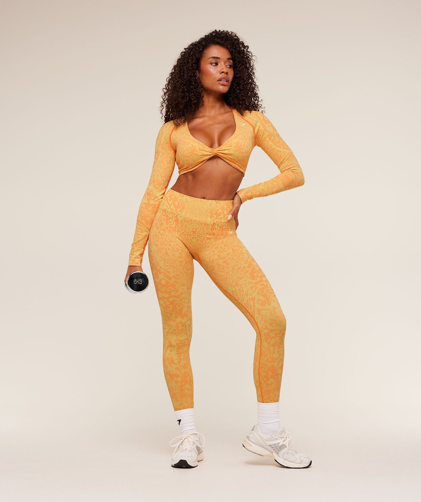 Gymshark Adapt Animal X Whitney Long Sleeve Crop Top - Sorbet Yellow / Dayglow Peach