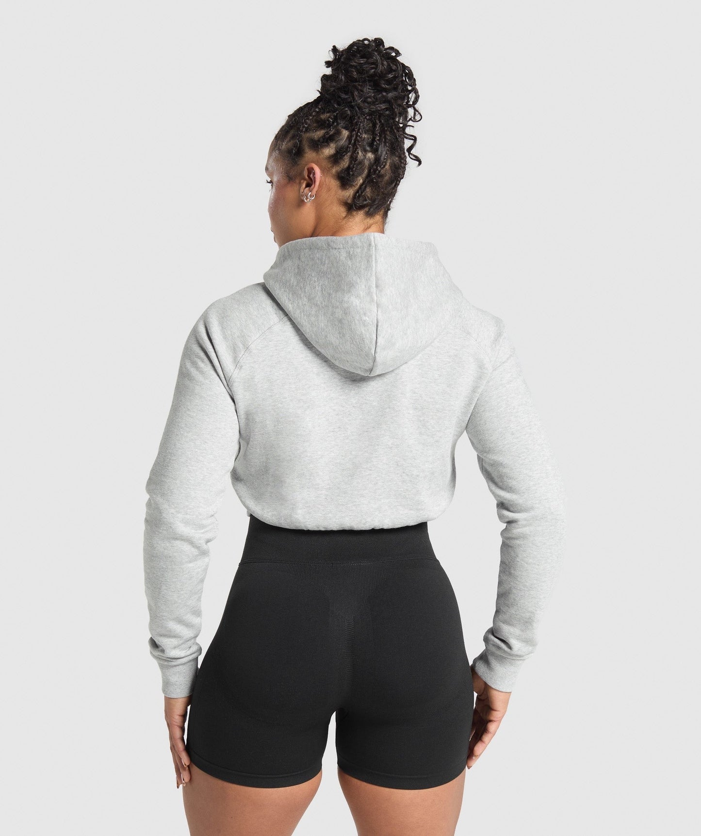 Gymshark Lifting Essentials Graphic Cropped Hoodie - Light Grey Core Marl