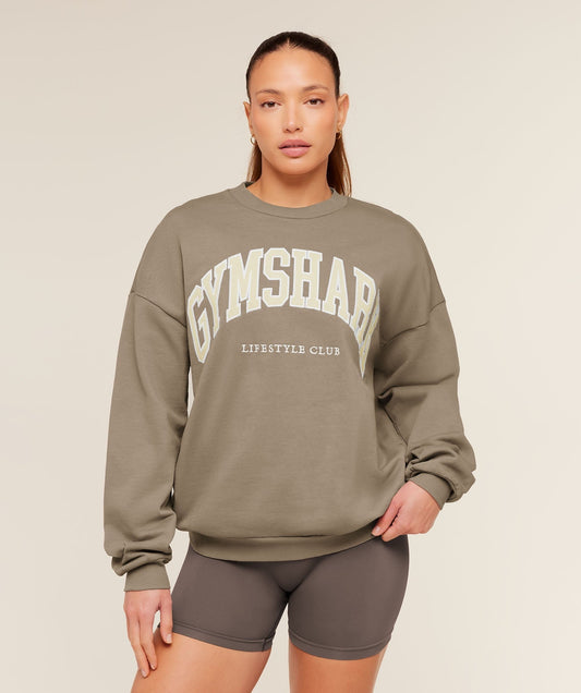 Gymshark Collegiate Graphic Crew Neck Pullover - Lifestyle Brown