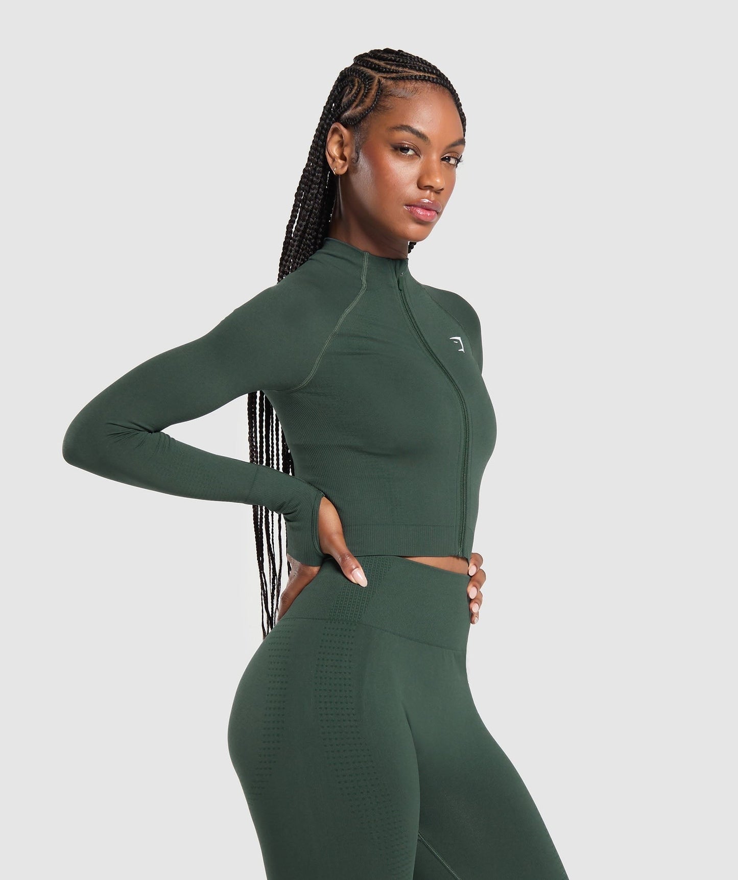 Gymshark Vital Seamless Midi Zip 2.0 Pullover - Woodland Green Marl
