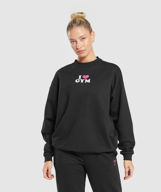 Gymshark I Heart Gym Oversized Sweatshirt - Black