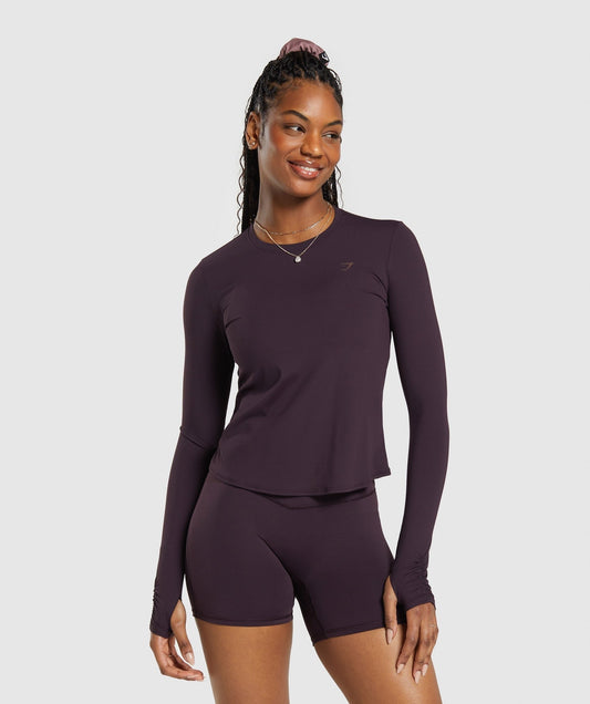 Gymshark Elevate Long Sleeve Ruched Top - Plum Brown