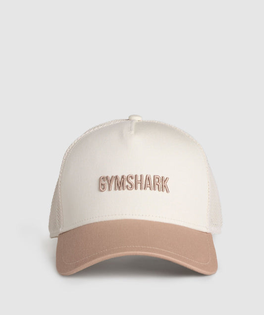Gymshark Wordmark Trucker Cap - Oat White/Deep Fawn Brown