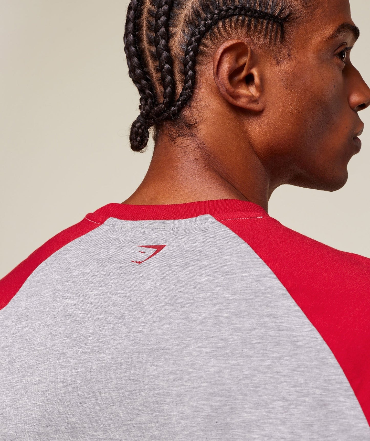 Gymshark GSLC Raglan 3/4 Sleeve T-Shirt - Light Grey Core Marl/Conditioning Red