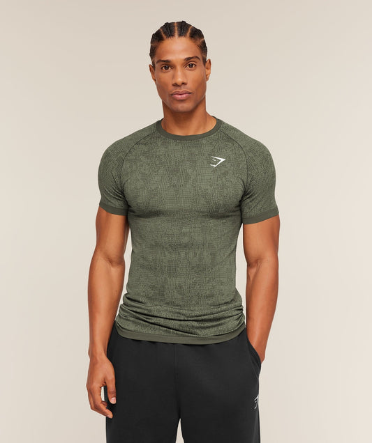 Gymshark Geo Seamless Grid T-Shirt - Strength Green/Haze Green
