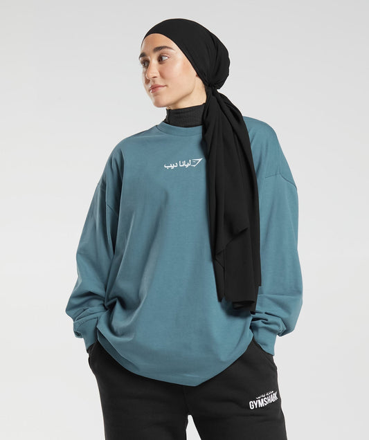 Gymshark GS X Leana Deeb Oversized Long Sleeve Top - Mood Blue