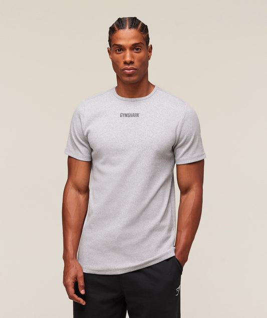 Gymshark Premium Ribbed T-Shirt - Light Grey Core Marl