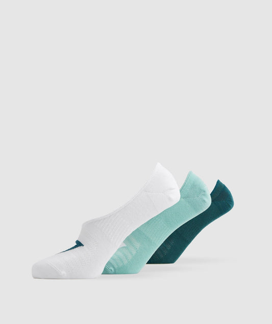 Gymshark No Show Socks 3pk - Winter Teal/Pearl Blue/White