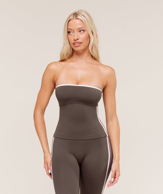 Gymshark Piping Bandeau With Shelf - Walnut Brown/Chestnut Pink/Soft White