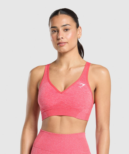 Gymshark Vital V Neck Sports Bra - Coral Red/Marl