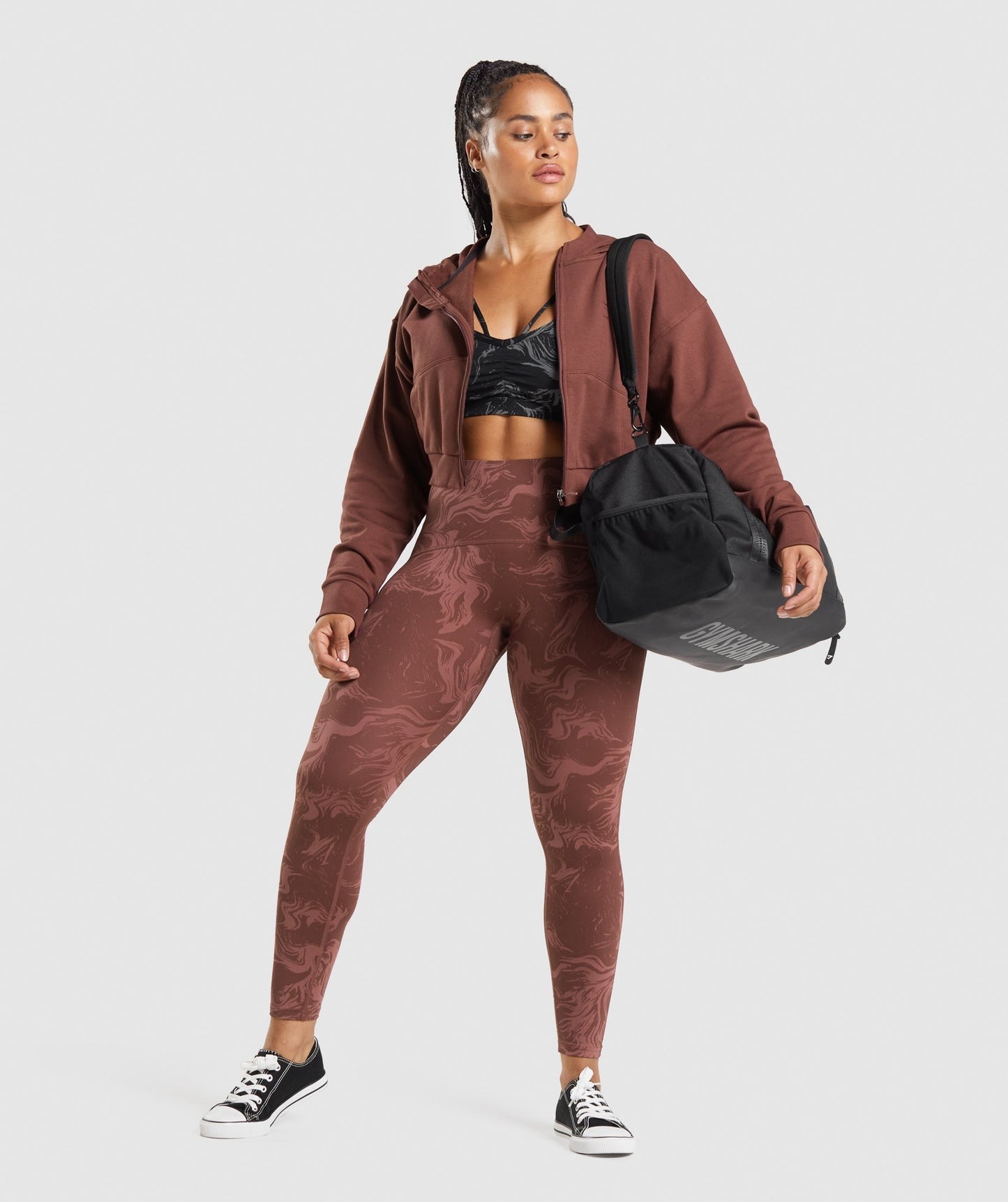 Gymshark GS Power Cropped Zip Hoodie - Cherry Brown