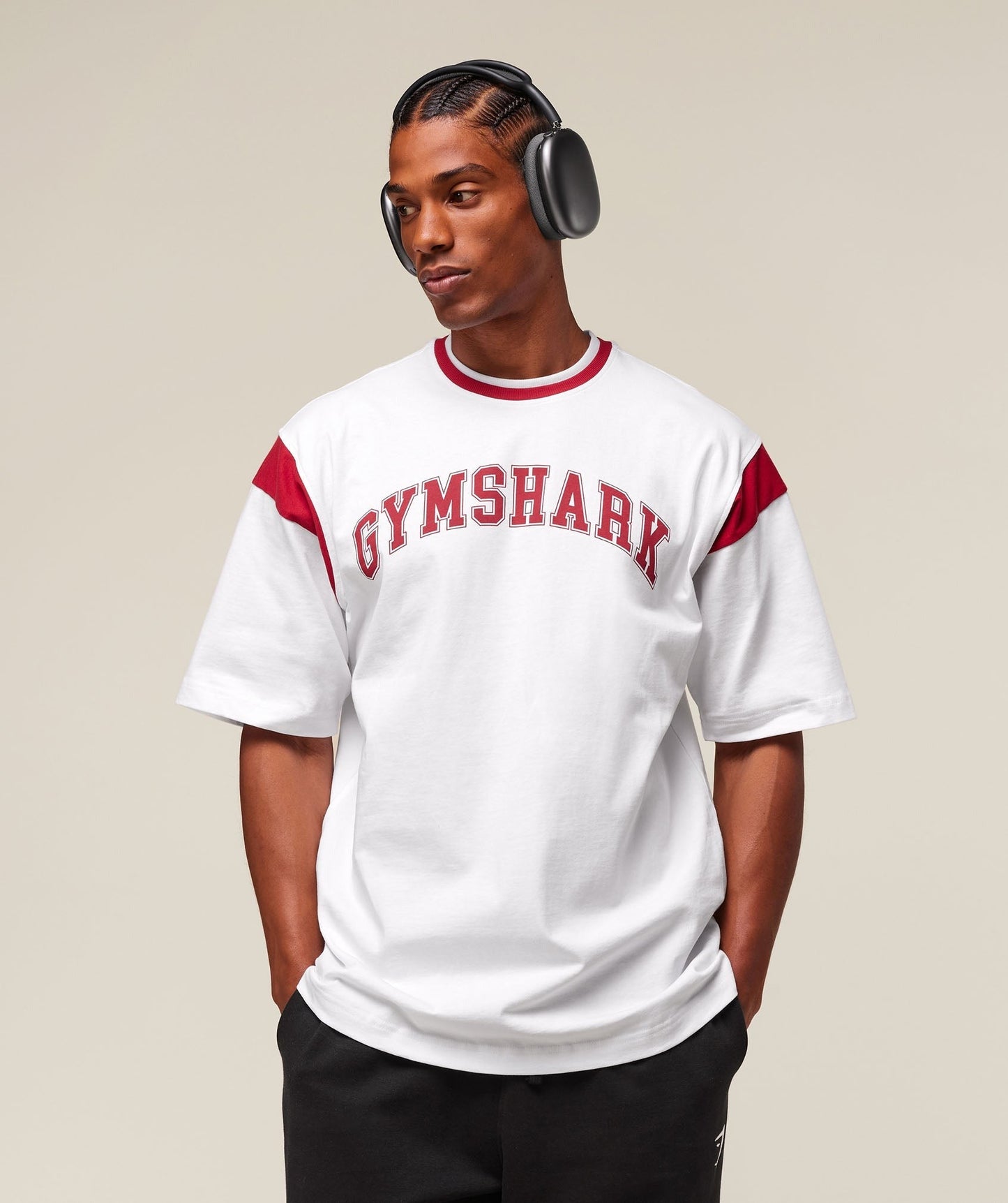 Gymshark GSLC Oversized T-Shirt - White/Conditioning Red