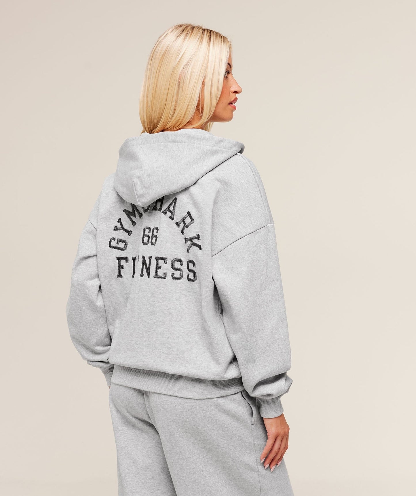Gymshark Fitness Embroidered Graphic Zip Up Hoodie - Light Grey Core Marl