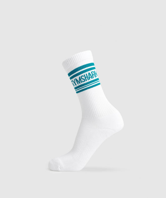 Gymshark Stripe Crew Single Sock - White/Seafoam Blue