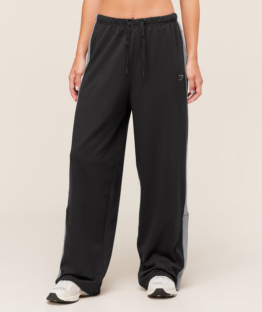 Gymshark Retro Stripe Snap Pants - Black/Medium Grey