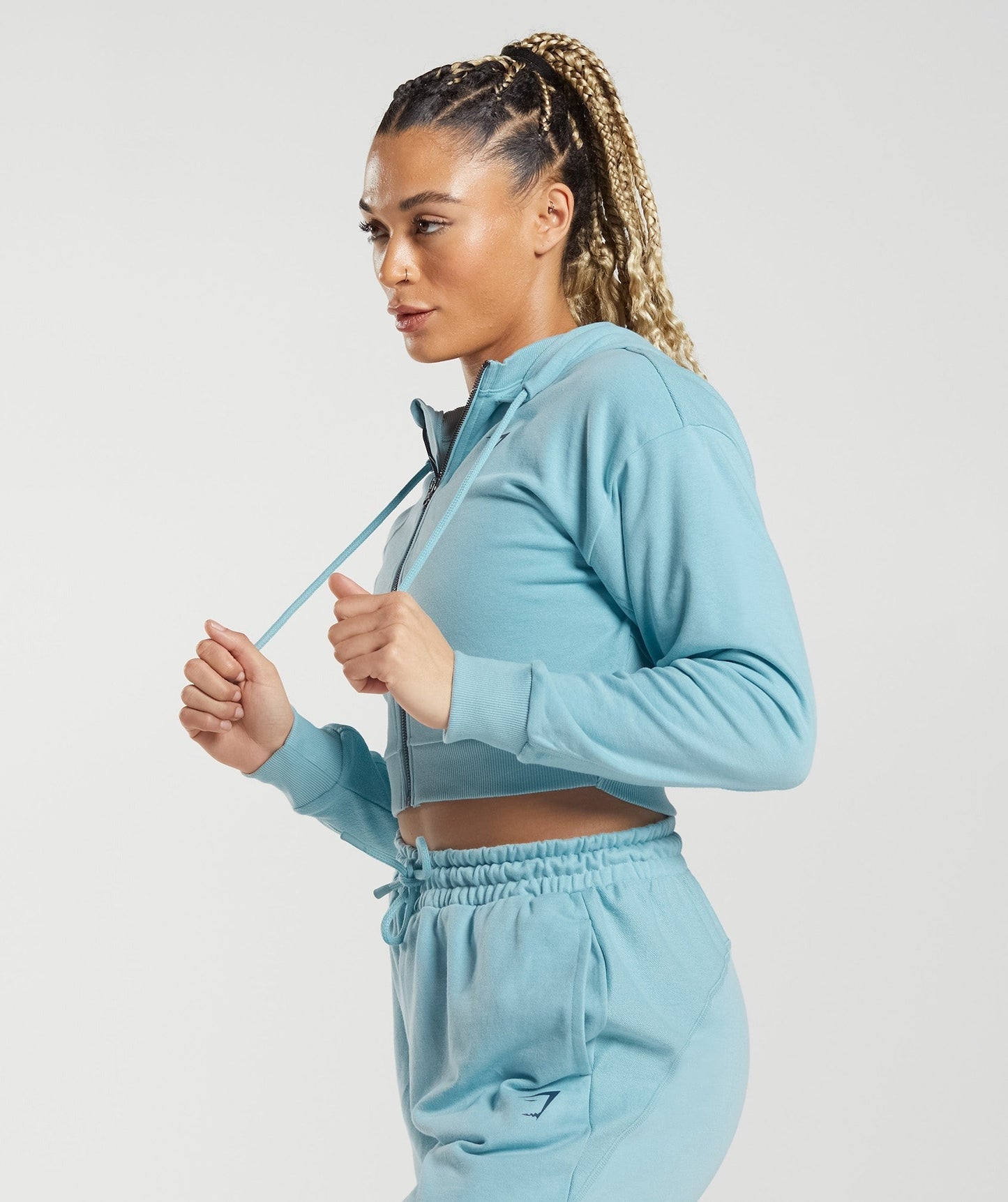 Gymshark GS Power Crop Zip Hoodie - Iceberg Blue