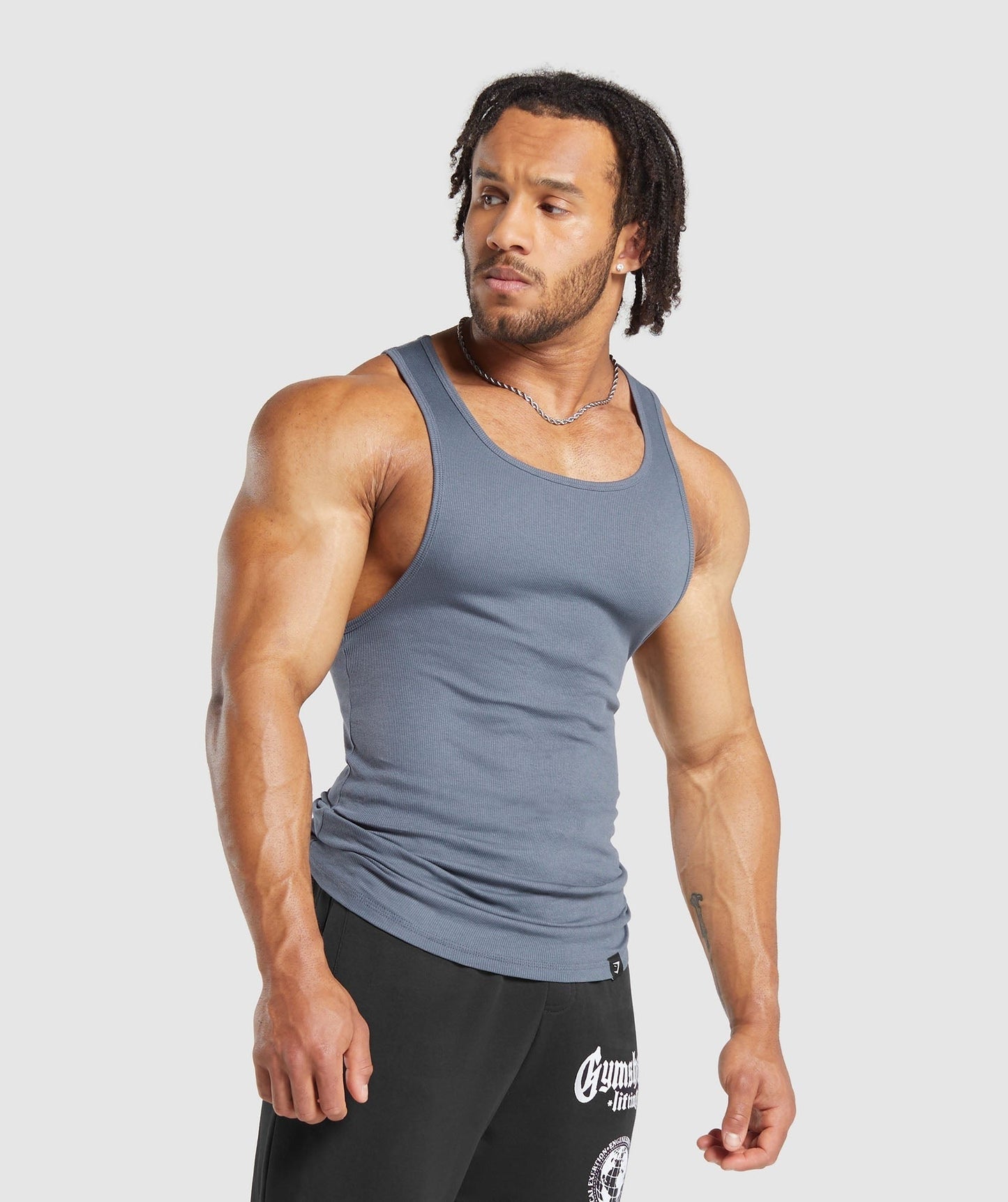 Gymshark Ribbed Tank 3PK - Black/White/Iron Blue