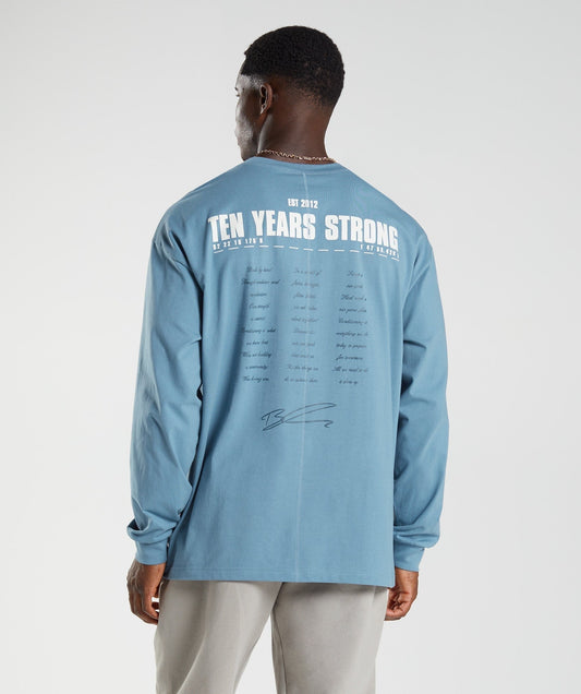 Gymshark GS10 Year Oversized Long Sleeve T-Shirt - Denim Blue