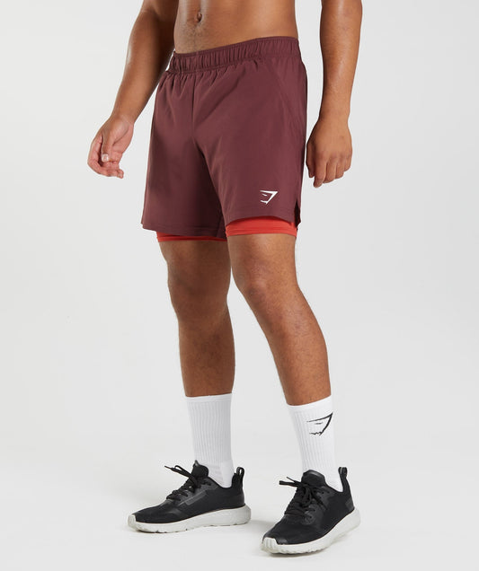 Gymshark Sport 7" 2 in 1 Short - Baked Maroon/Salsa Red