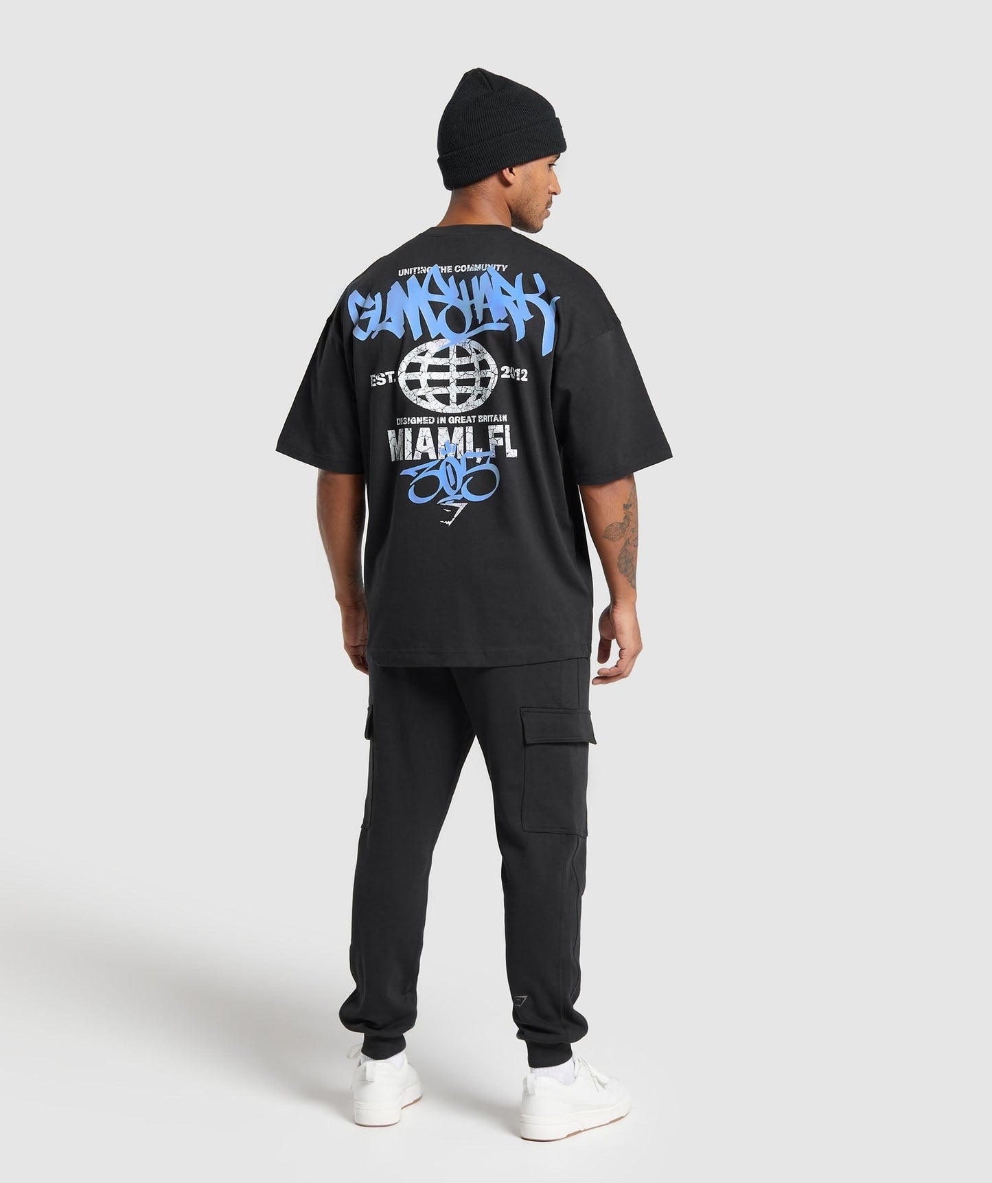 Gymshark Miami Graphic T-Shirt - Black/Lats Blue