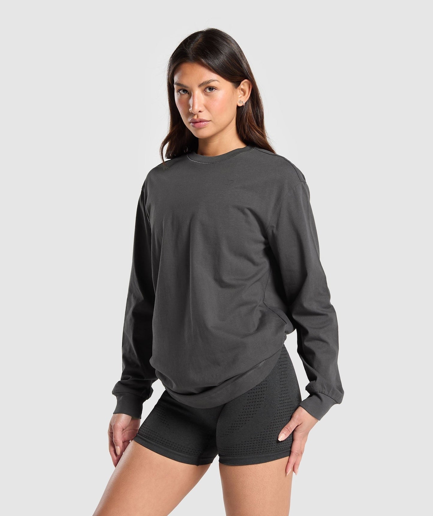 Gymshark Cotton Oversized Long Sleeve Top - Onyx Grey