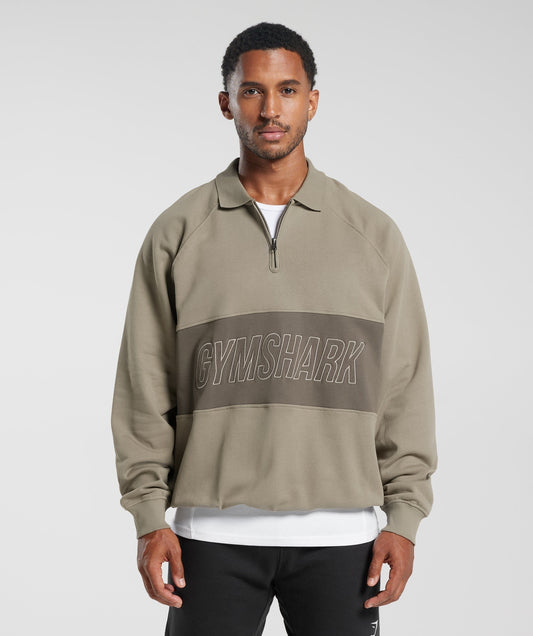 Gymshark Rest Day Essentials Sweatshirt Polo - Linen Brown/Camo Brown