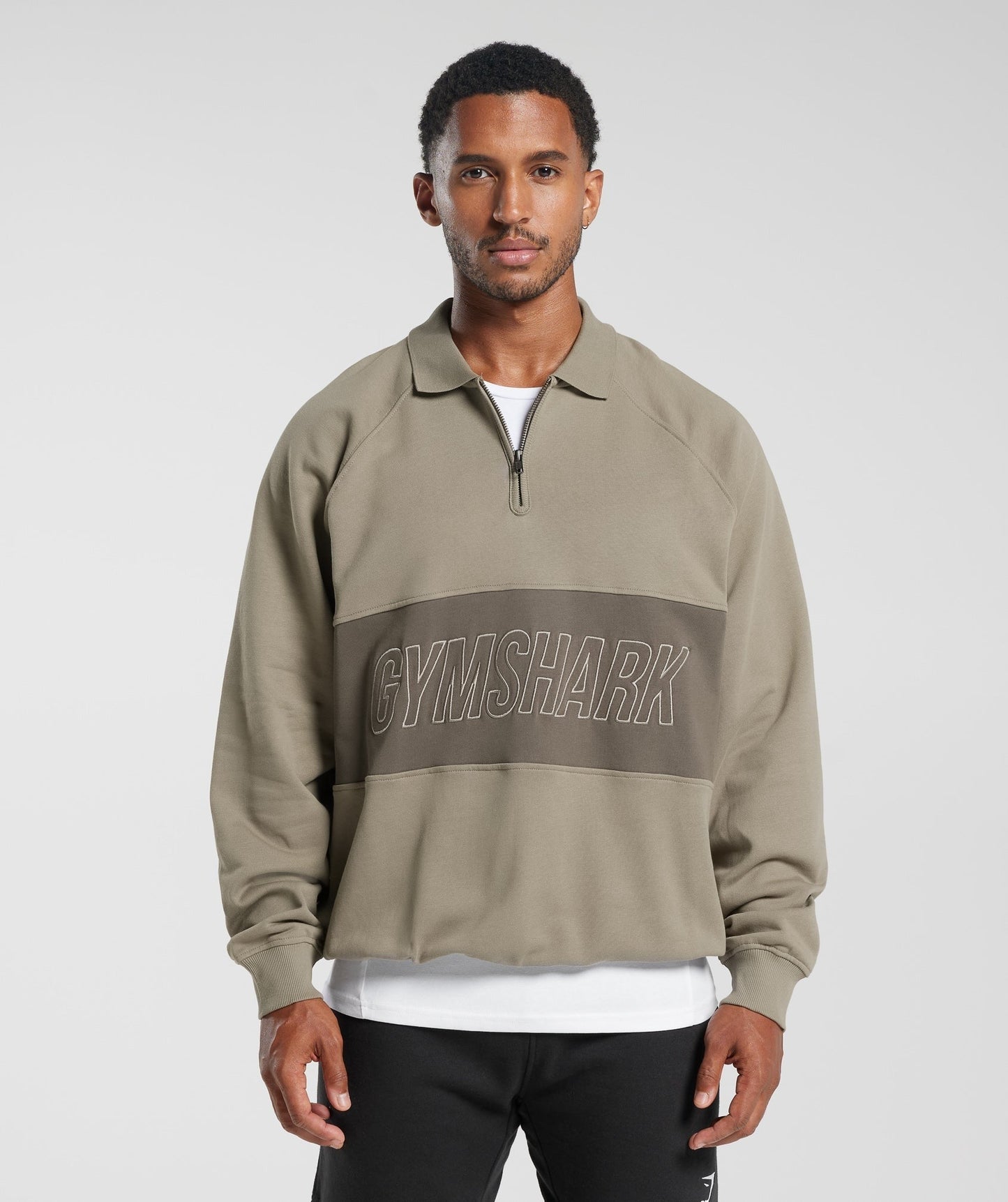 Gymshark Rest Day Essentials Sweatshirt Polo - Linen Brown/Camo Brown