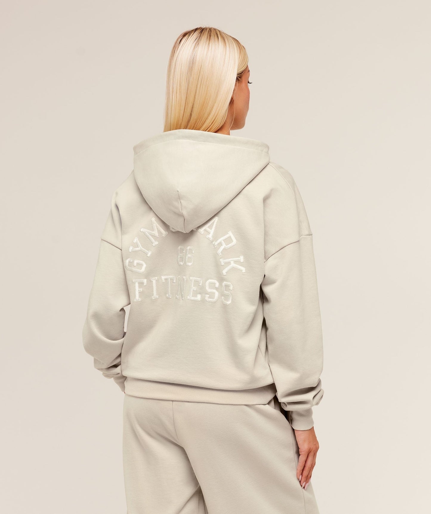 Gymshark Fitness Embroidered Graphic Zip Up Hoodie - Pebble Grey