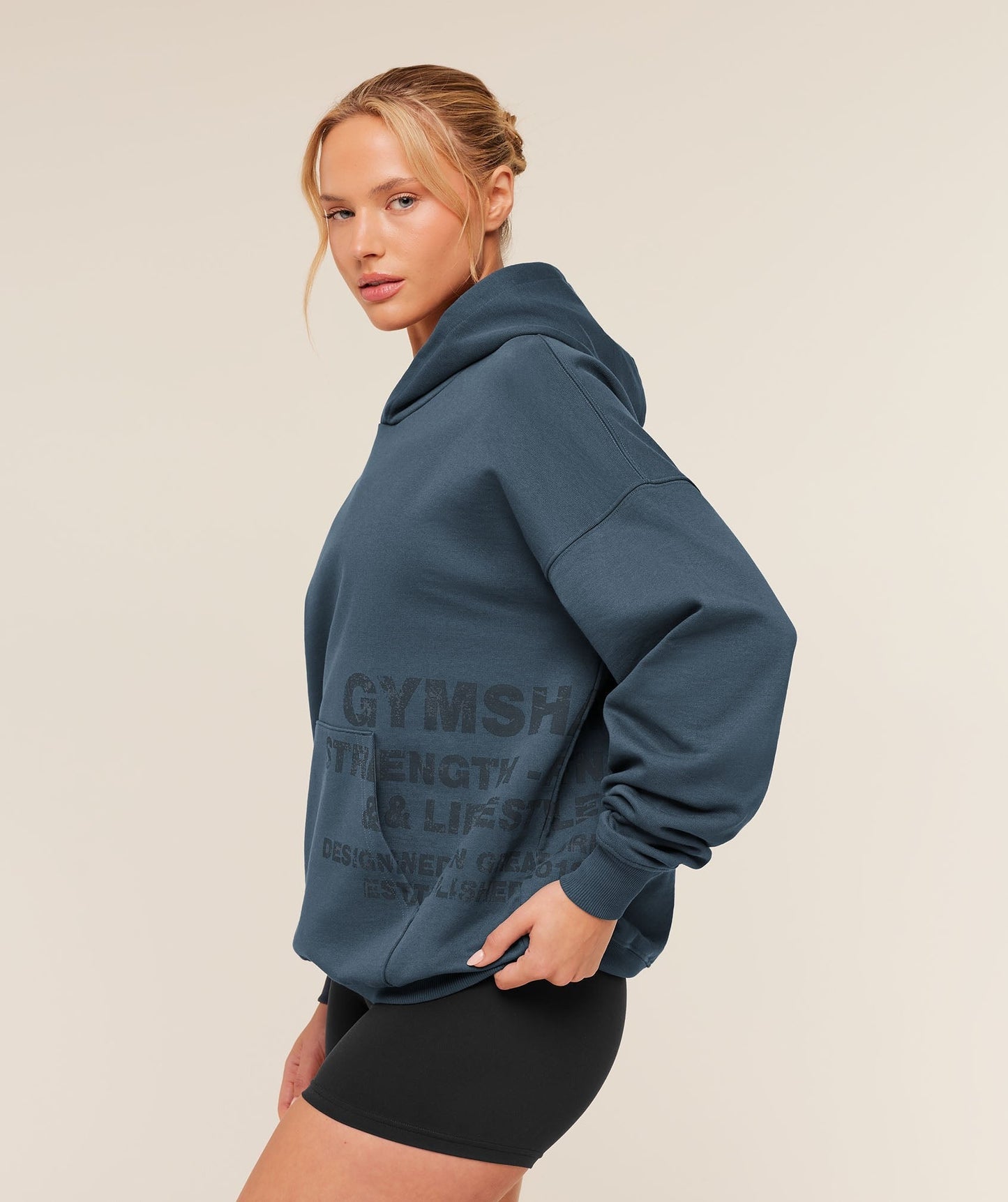 Gymshark Stacked Graphic Hoodie - Stealth Blue