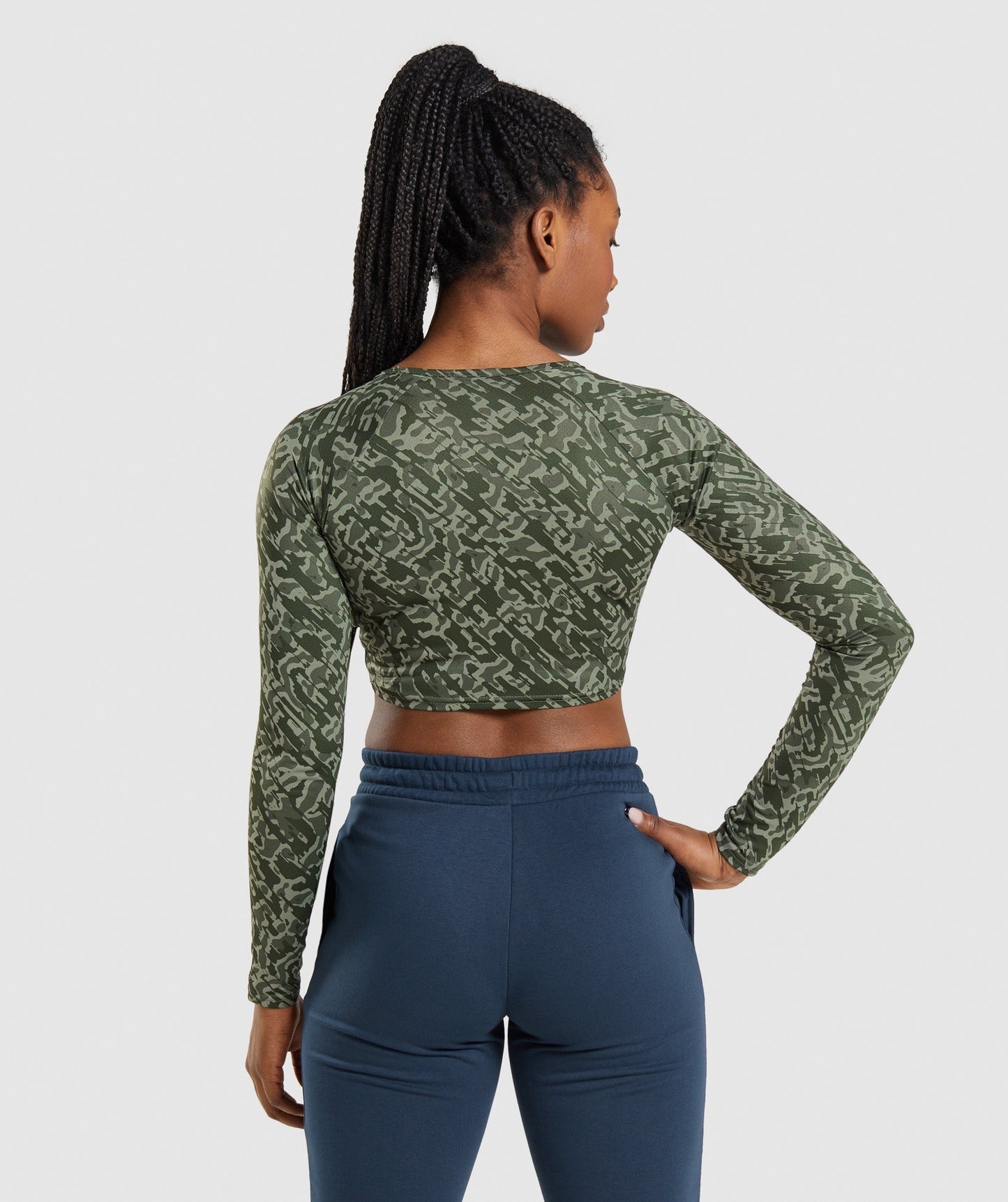 Gymshark Training Long Sleeve Crop Top - Green Print