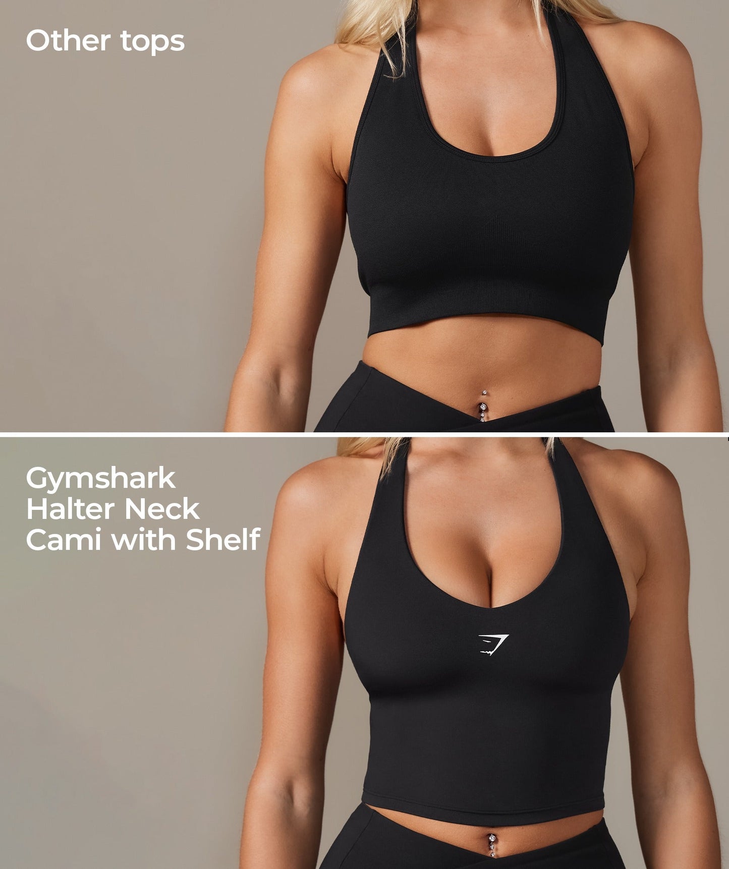 Gymshark Halter Neck Cami with Shelf - Black