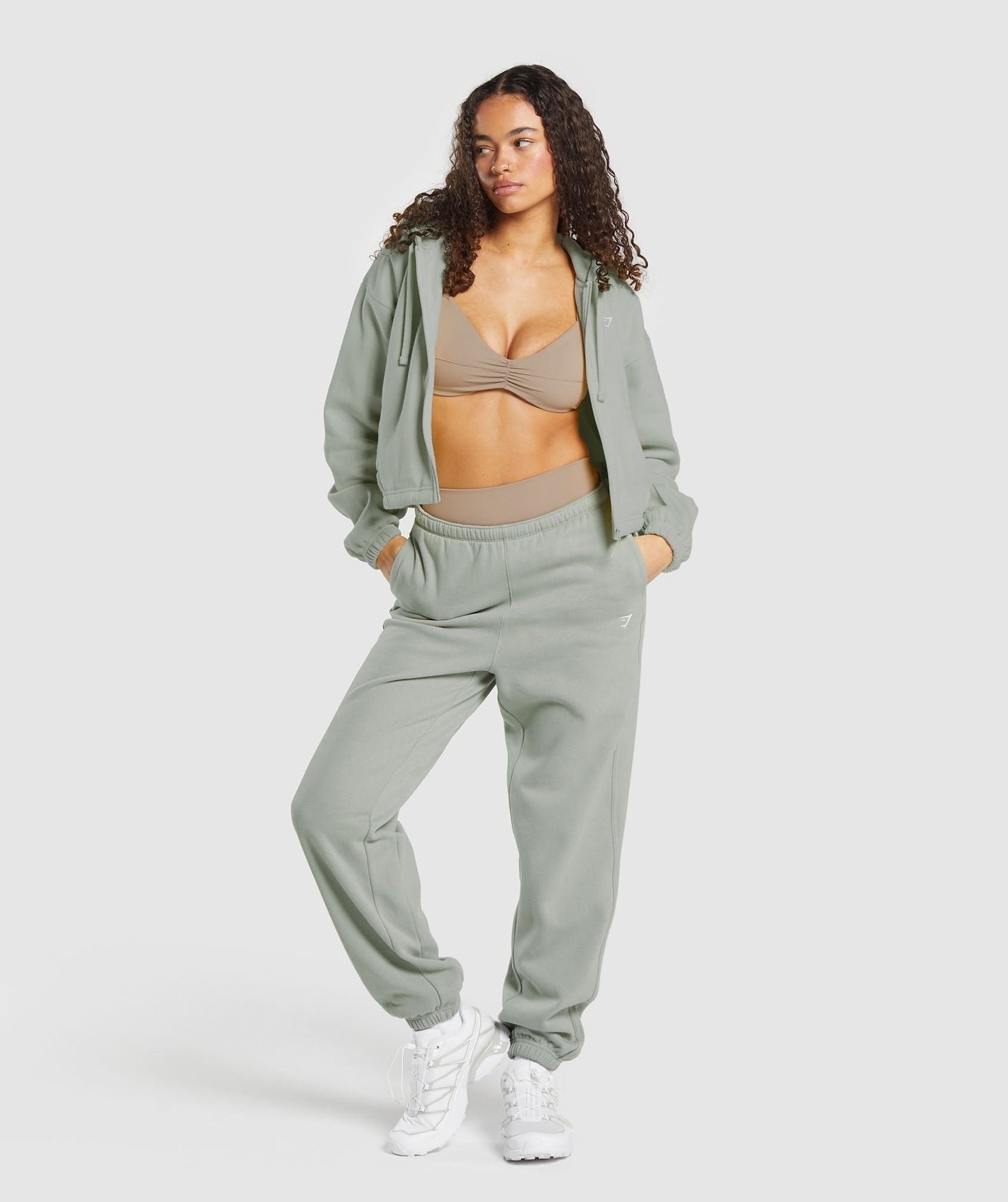 Gymshark Fleece Zip Hoodie - Stone Grey