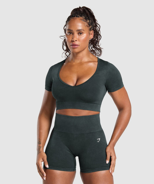 Gymshark Gains Seamless Washed Crop Top - Black
