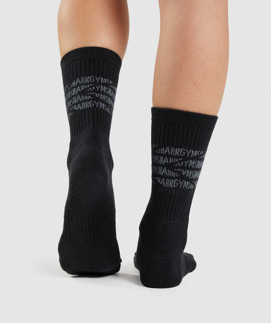 Gymshark Premium Logo Crew Socks 1pk - Black/Grey