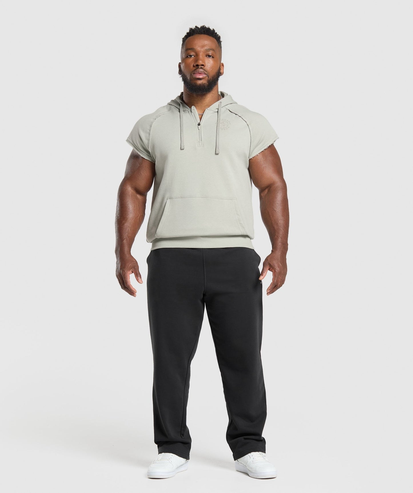 Gymshark Legacy 1/4 Zip Cap Sleeve Hoodie - Stone Grey