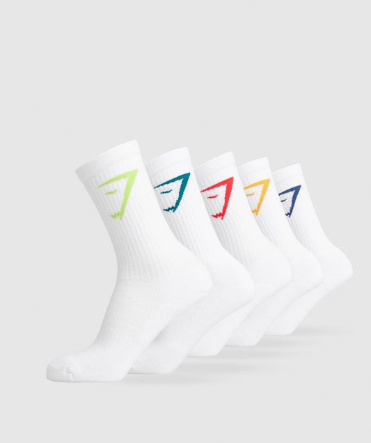 Gymshark Crew Socks 5pk - Yellow/Blue/Zesty Red/Green/Seafoam Blue