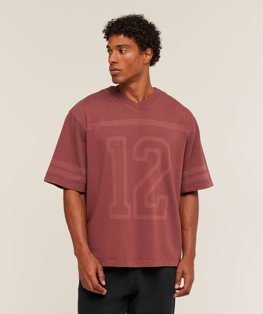 Gymshark Collegiate Washed Jersey T-Shirt - Burgundy Brown