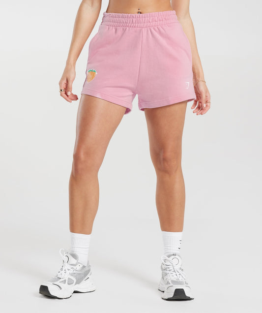 Gymshark Strong Peach Graphic Shorts - Candy Floss Pink