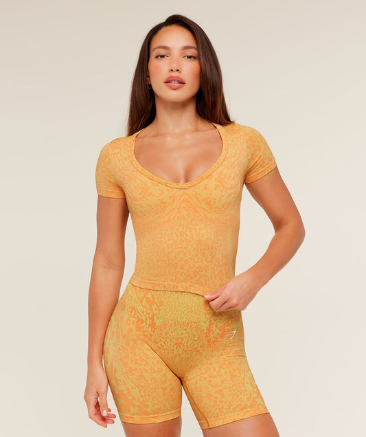 Gymshark Adapt Animal X Whitney Short Sleeve Top - Sorbet Yellow / Dayglow Peach