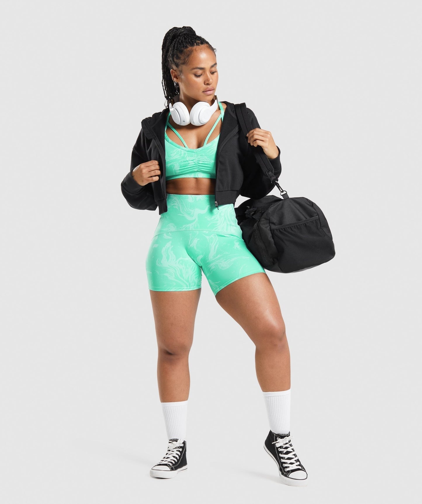 Gymshark GS Power High Rise Shorts - Bright Turquoise Print
