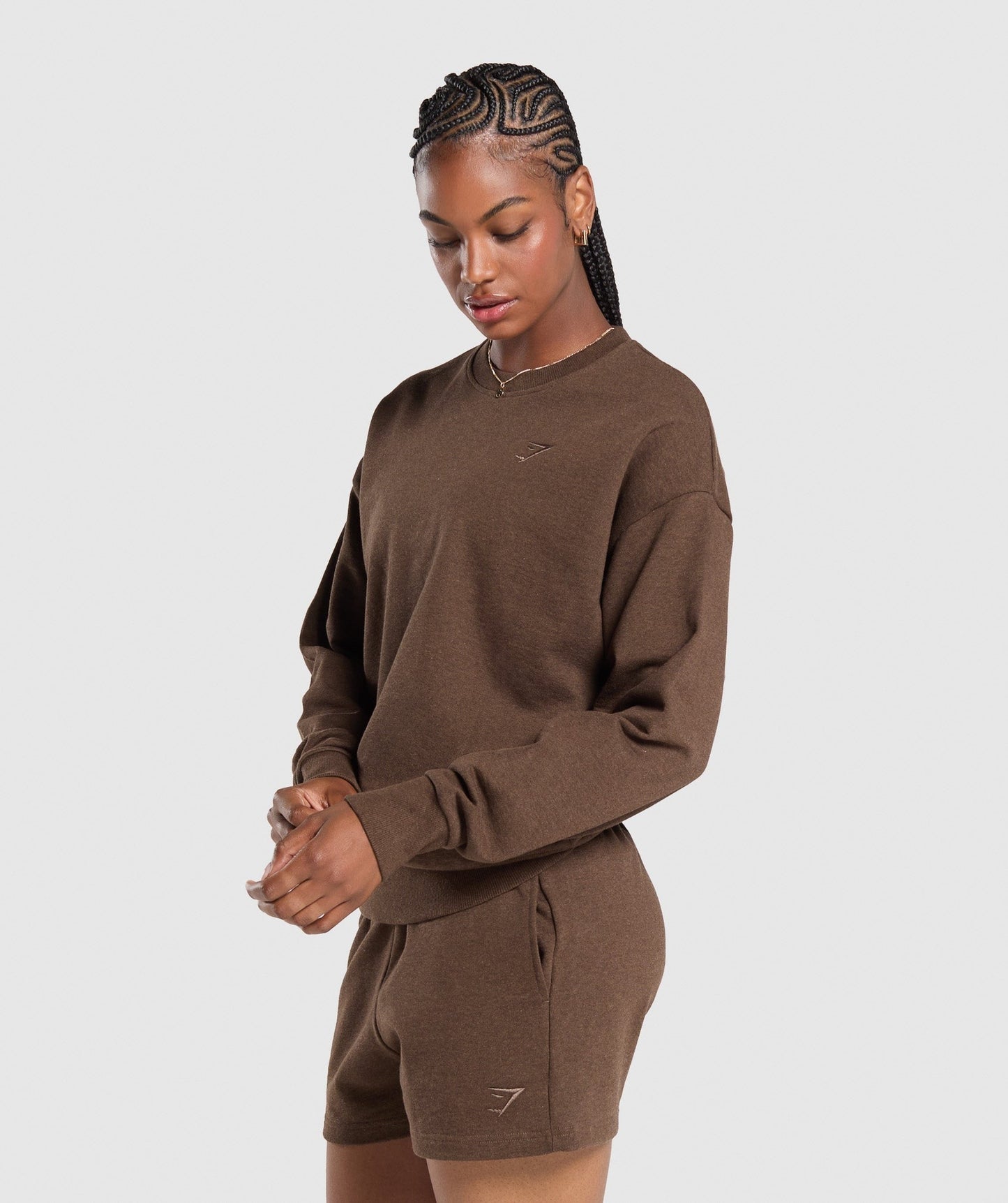 Gymshark Rest Day Sweats Oversized Crew - Brown Marl