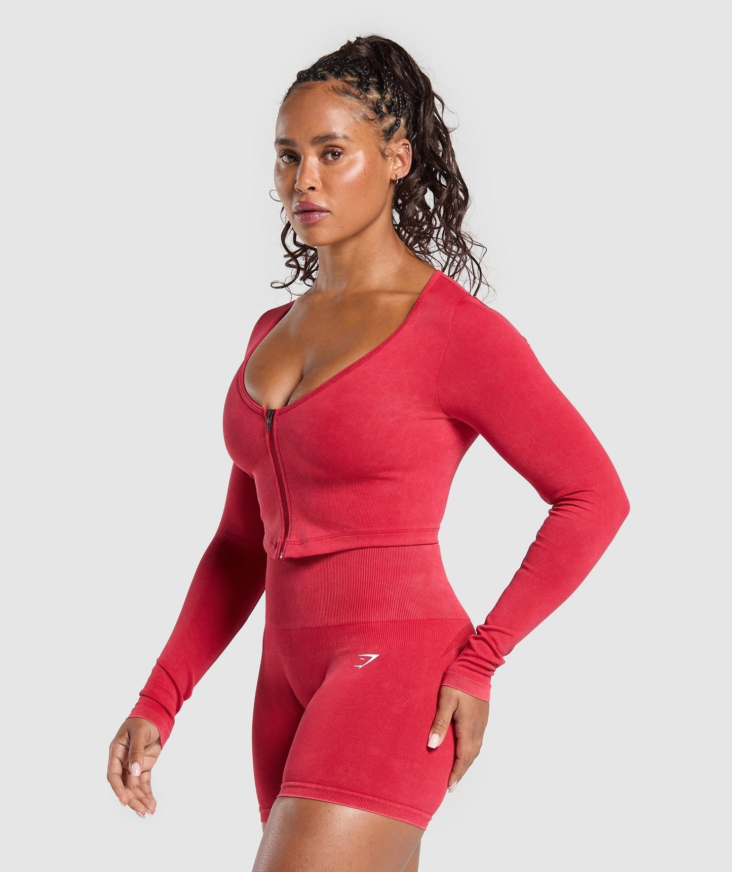 Gymshark Gains Seamless Washed Zip Up Jacket - Carmine Red