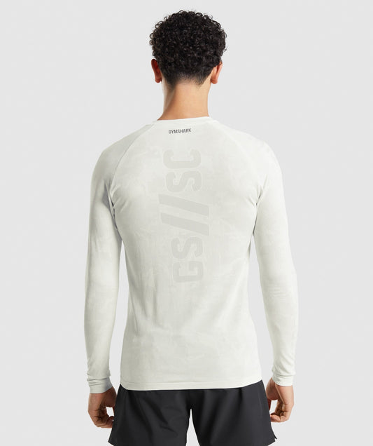 Gymshark //Steve Cook Long Sleeve Seamless T-Shirt - Off White/Light Grey