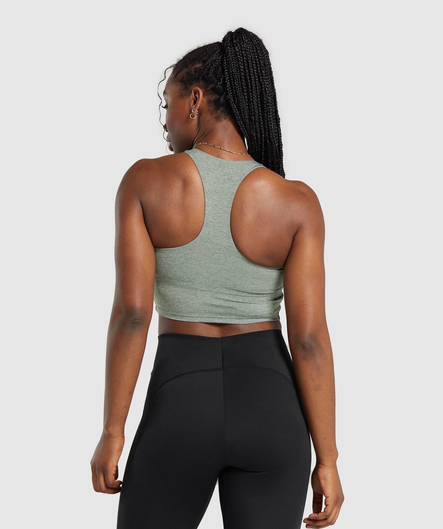 Gymshark Marl Racer Crop Tank With Shelf - Unit Green/Undyed Marl